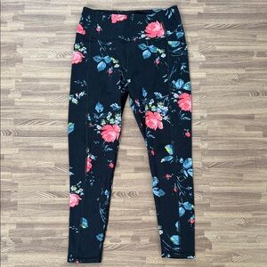 Victoria's Secret Workout Leggings - Black with Pink and Blue Floral